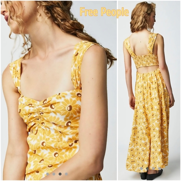 Free People Dresses & Skirts - Free People Rosalee Sunflower Ruffle Maxi Dress XS NWT